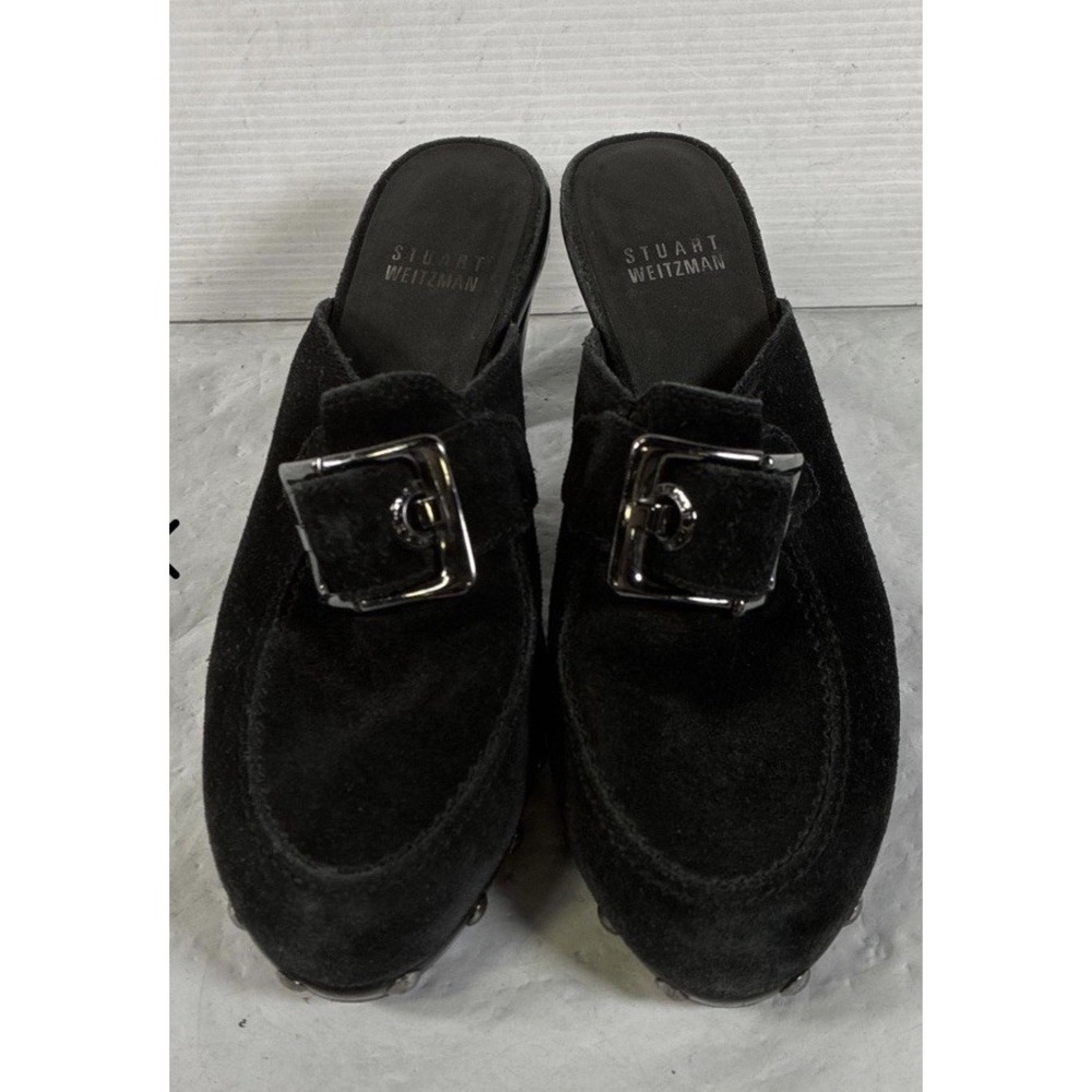 Stuart Weitzman Black Suede Clogs Mules Classic slip on Studded Women's Sz 6